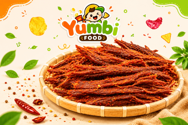 Bò khô thơm ngon chuẩn vị, sợi thịt bò được tẩm ướp đậm đà với gia vị đặc trưng, cay nhẹ hấp dẫn, sấy khô vừa đủ giữ trọn hương vị tự nhiên và độ dai ngon.